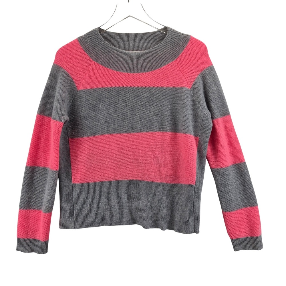 Lisa Todd 100% Cashmere Striped Crew Neck Sweater Pink Grey Size M Preppy
